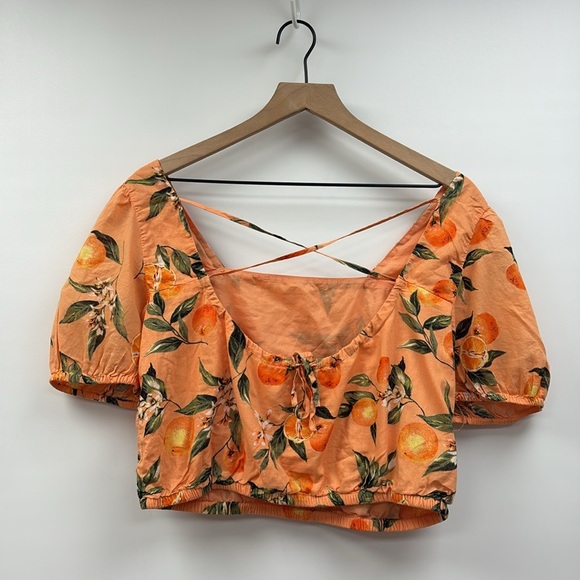 Ann Taylor LOFT Orange Fruit Harvest Criss Cross Back Cropped Top Small - Picture 5 of 10
